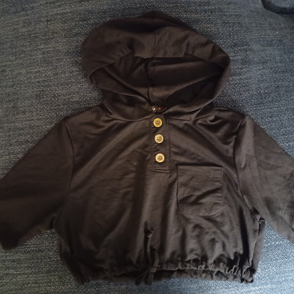 Love Black Hoodie with Button Accents